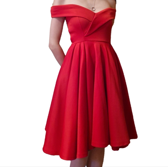 ASOS/Club London Elegant Off-Shoulder Red Dress - Picture 1 of 3